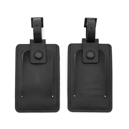 2PK LEATHER ID TAGS BLACK