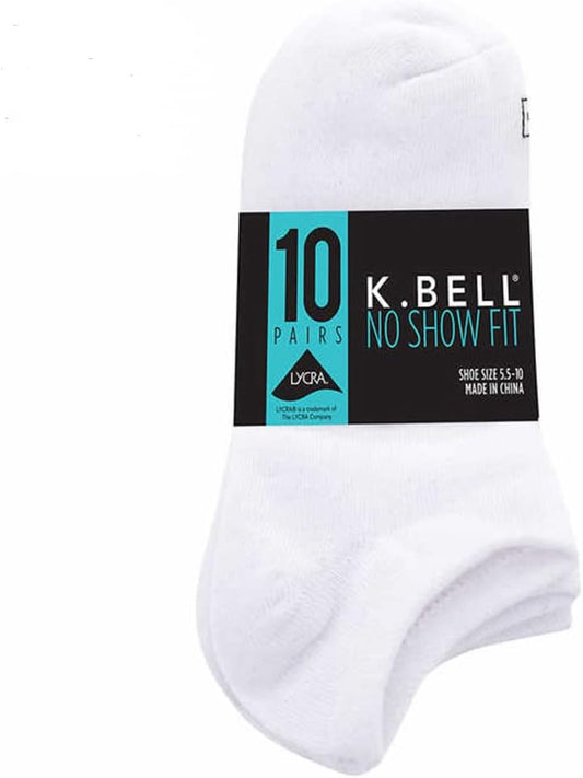 K Bell Ladies No Show Socks 10 Pair Pack