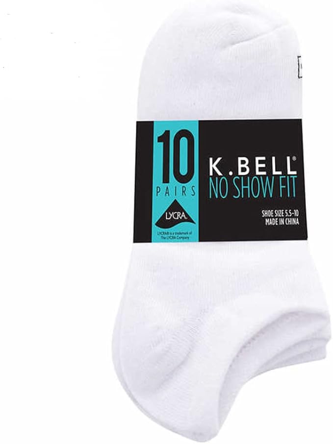 K Bell Ladies No Show Socks 10 Pair Pack