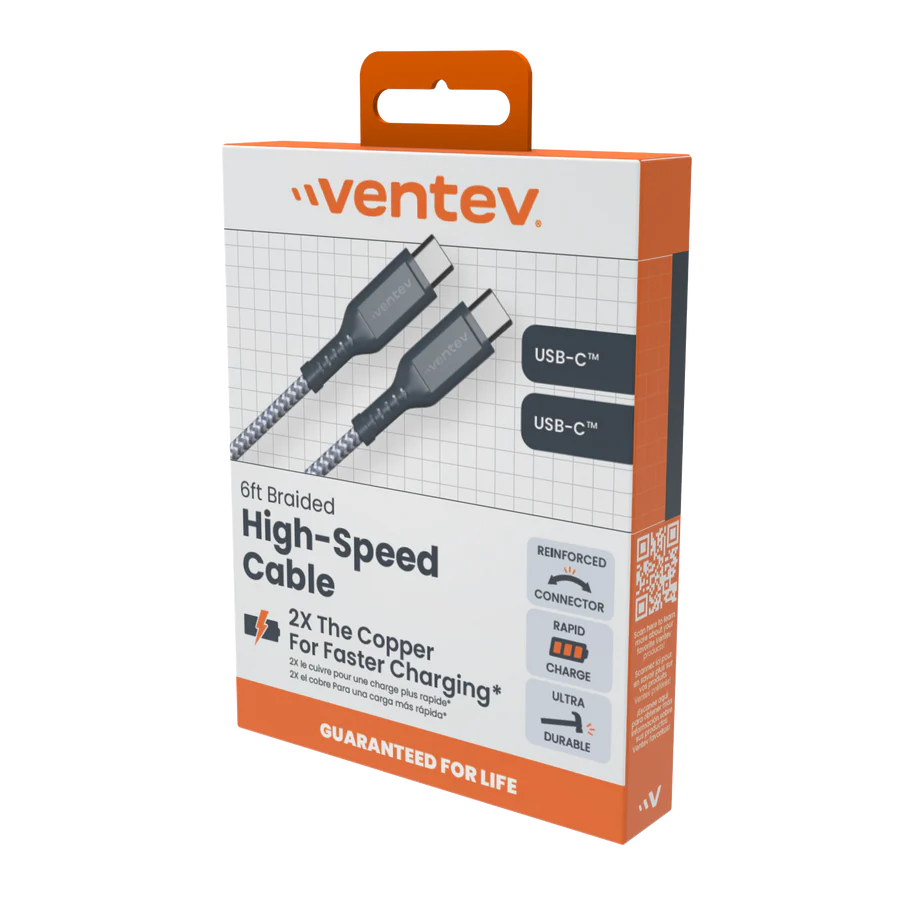 High Speed USB C to USB C Braided Cable with 2x the Copper for Faster Charging 6ft