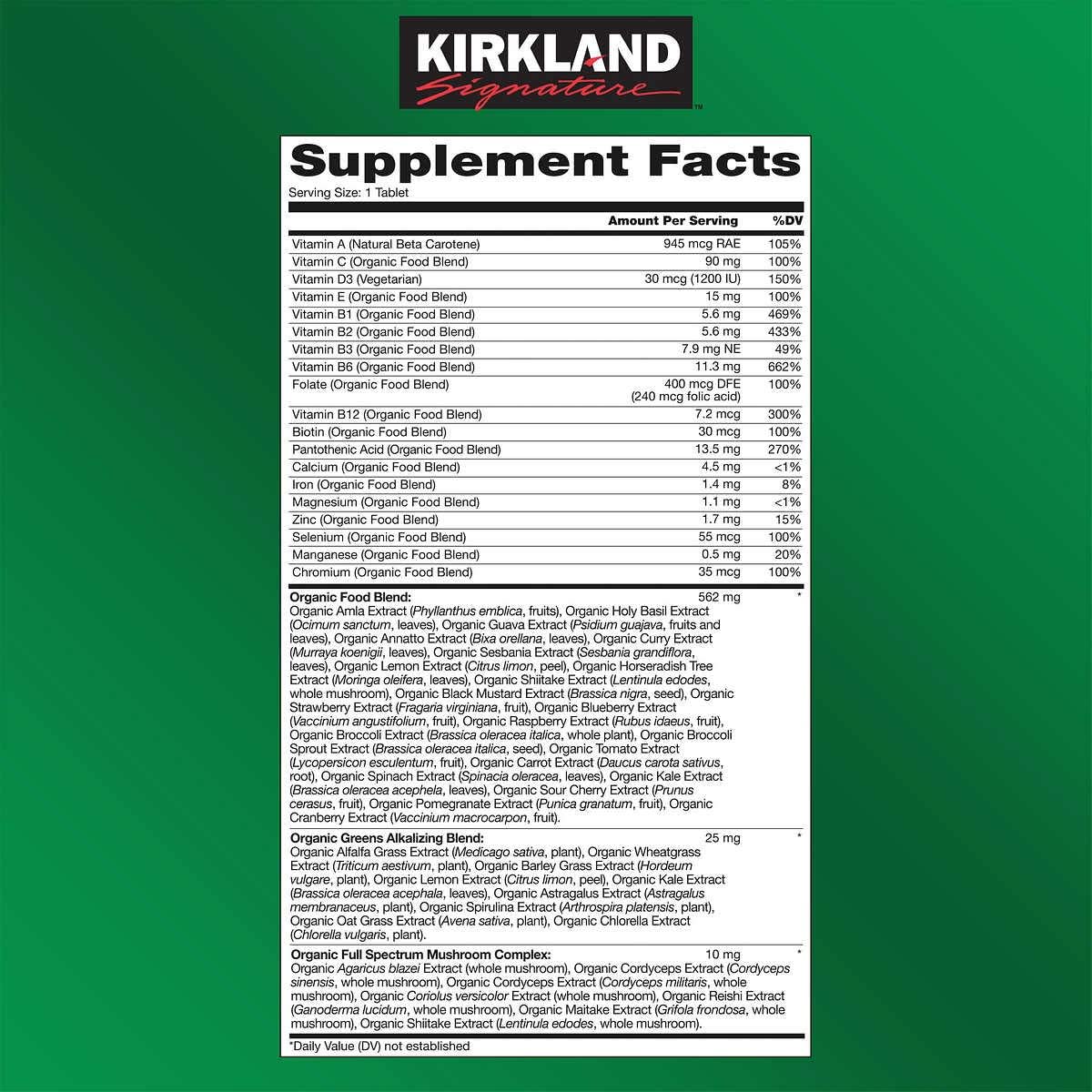 Kirkland Organic Multivitamin 80 Tablets
