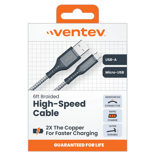 High Speed USB A to Micro USB Braided Cable with 2x the Copper for Faster Charging 6ft