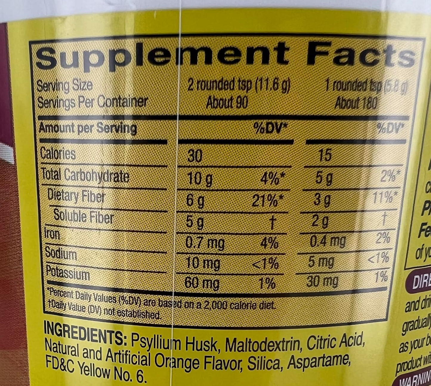 Sugar Free Psyllium Fiber Supplement