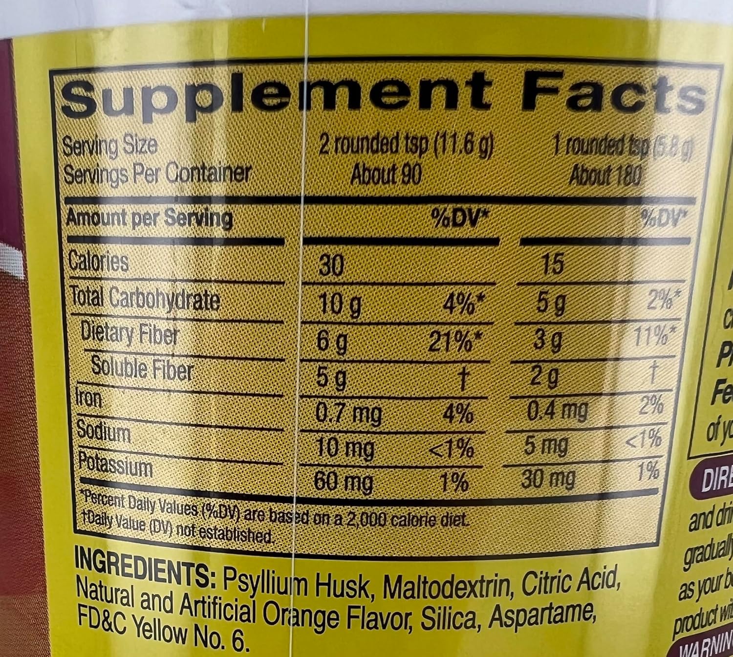 Sugar Free Psyllium Fiber Supplement
